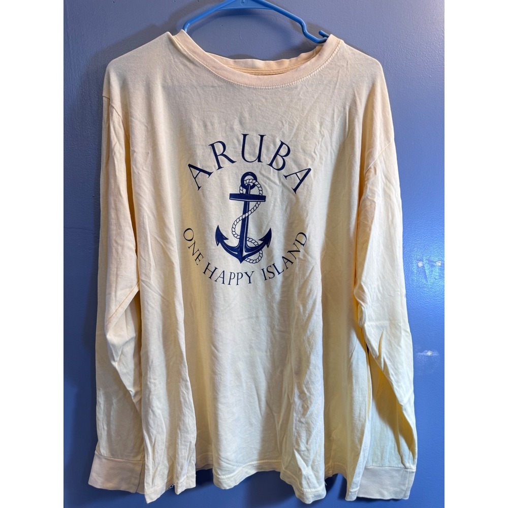 Heritage Aruba One Happy Island Long Sleeve Graphic Tee Yellow Anchor 4576 Large
